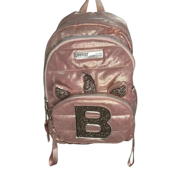Justice Other - Justice B Initial Book Bag Backpack Rose Gold Justice Store Rare Hard To Find